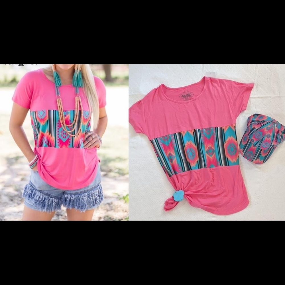 Crazy Train Aztec Color-block Tee (Size Small)